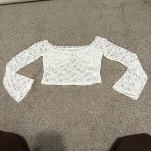 Shein White Laced Long Sleeve Top with Flare Sleeves